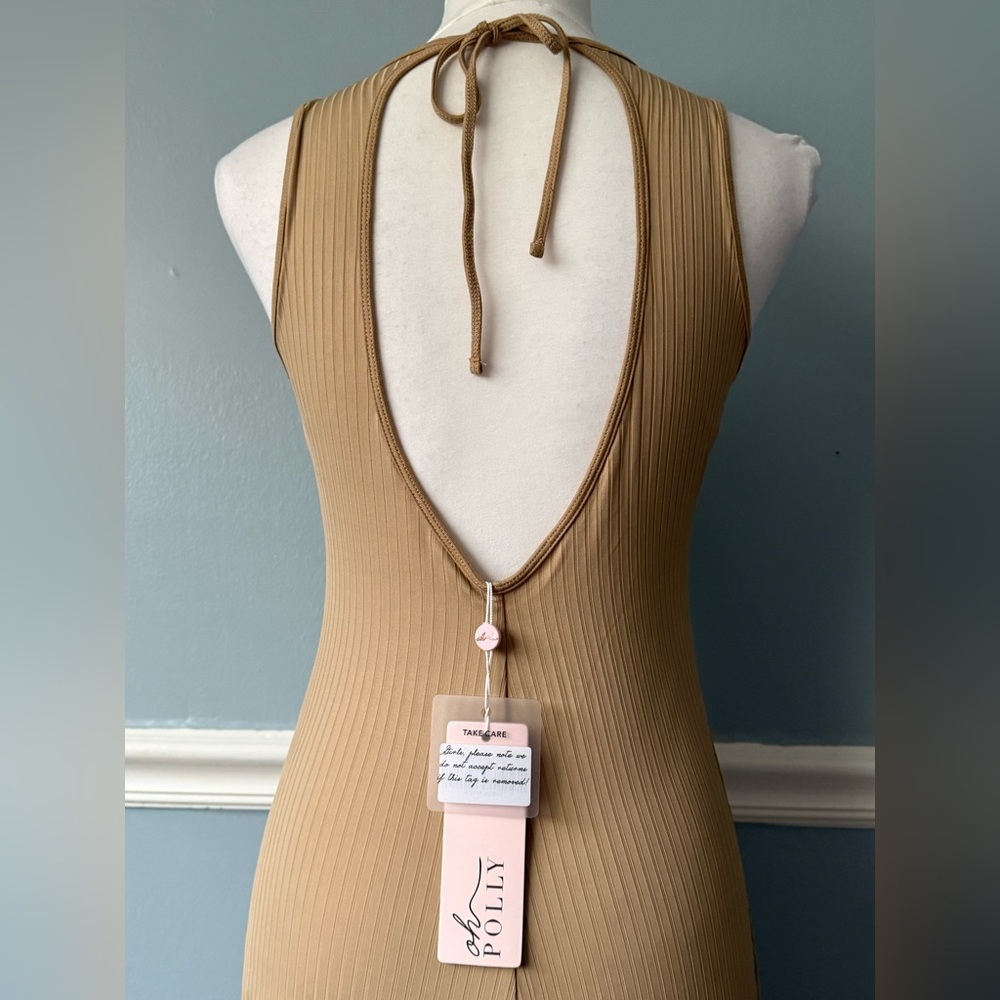 Oh Polly Ribbed Tan Jumpsuit - Picture 3 of 12